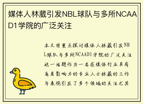 媒体人林葳引发NBL球队与多所NCAA D1学院的广泛关注